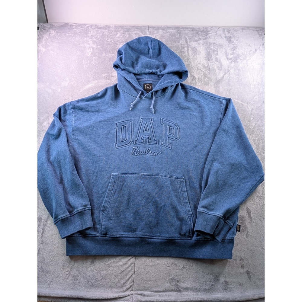 Gap x Dapper Dan DAP Harlem Hoodie Blue XL Embossed Logo Pullover Sweatshirt